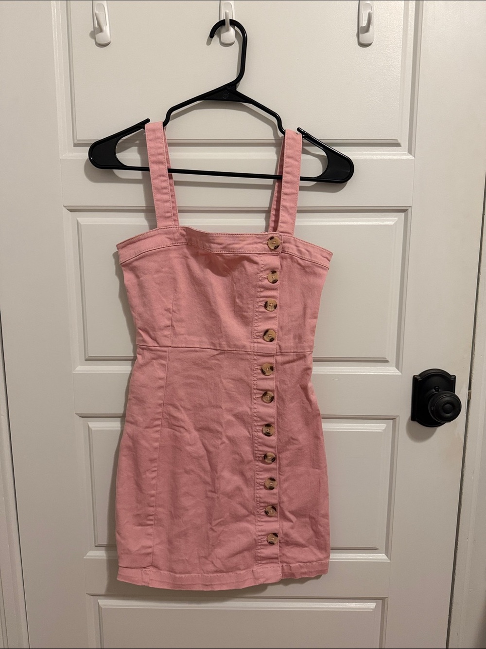 Pink Button-Front Denim Dress